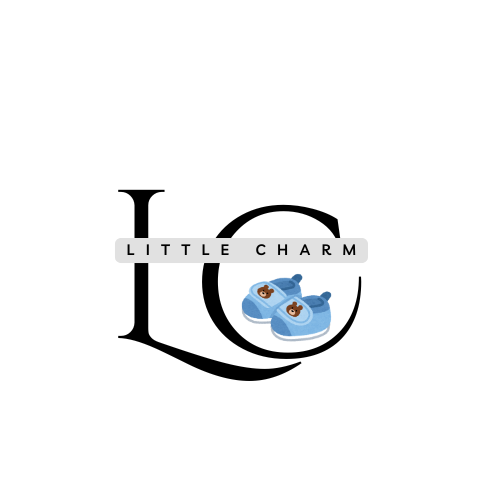 Logo of 'Little Charm' with a stylized 'LC' and baby shoes icon on a white background